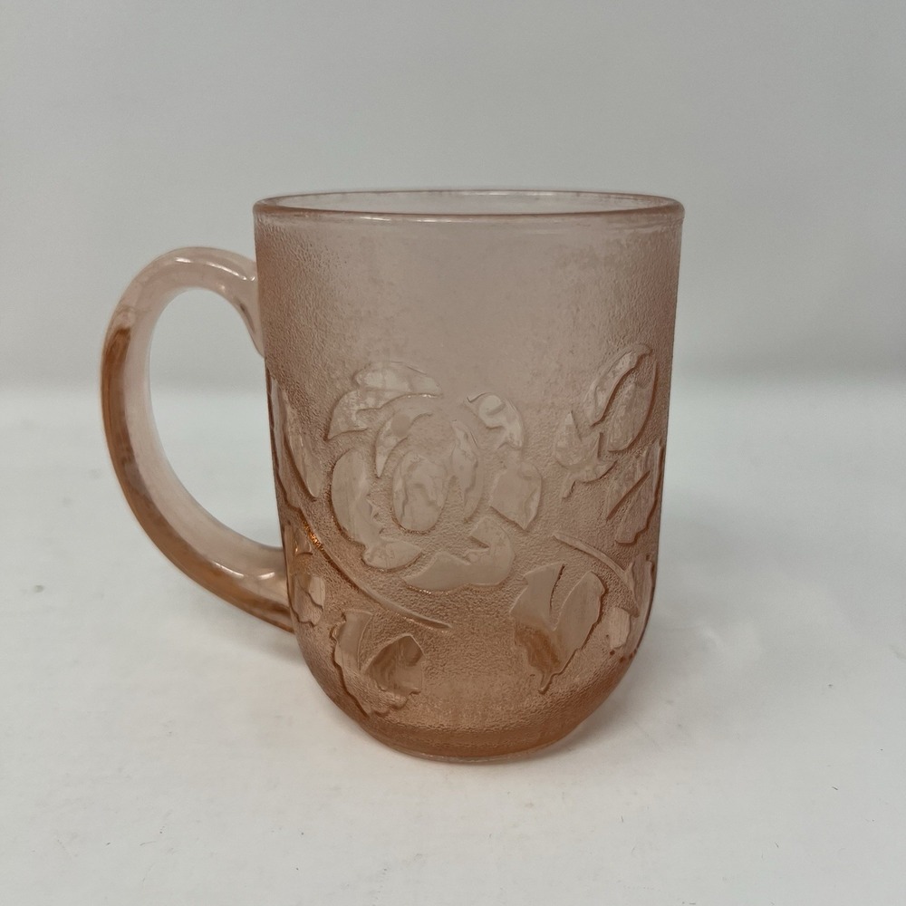 Arcoroc Coffee Cup France Vintage Frosted Pink Rosealine Rose Set Of 8 - Picture 2 of 5